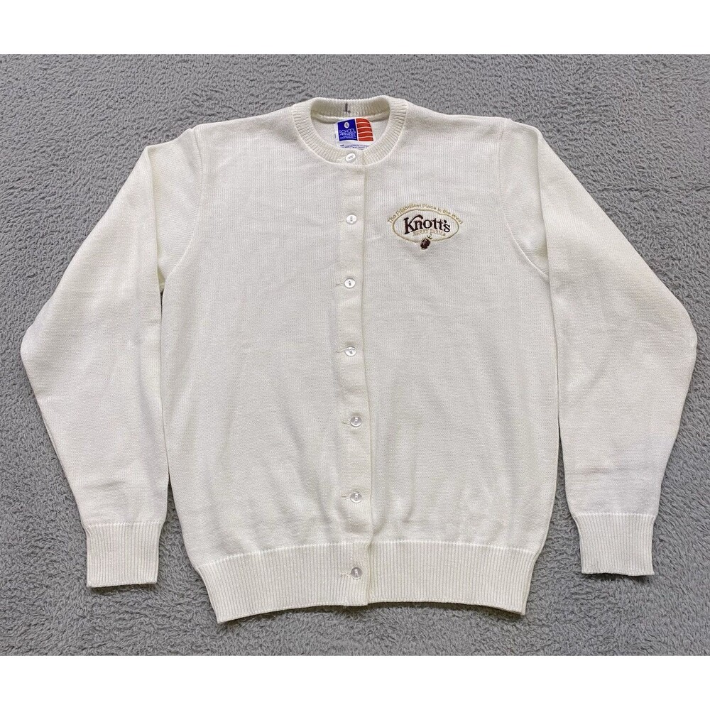 Knotts Berry Farm Sweater Mens Large White Cardigan Button Down Employee Uniform